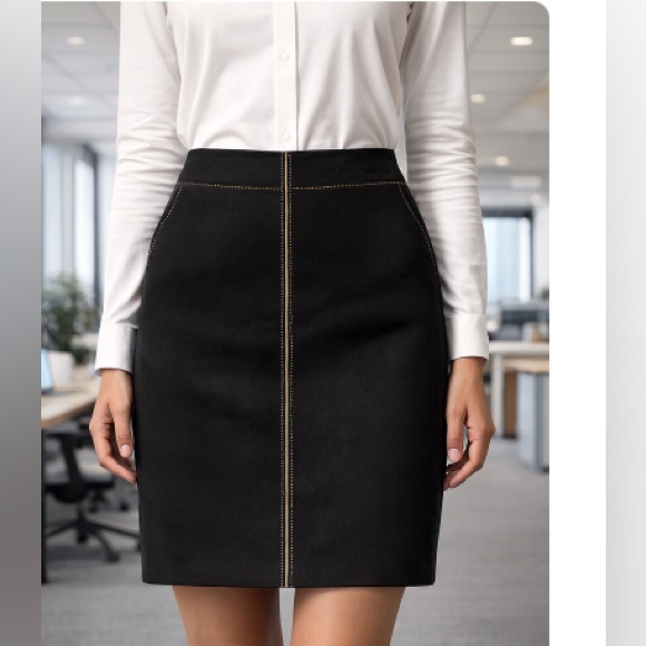 J. Crew Dresses & Skirts - J Crew wool short skirt black with tan stitching size petite 8 wool blend zip